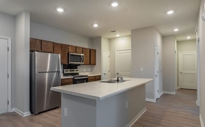 Modern kitchen interior with appliances and countertop
