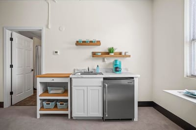 Interior view of kitchenette area in a resident room