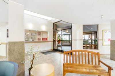 Interior view of a common area with seating