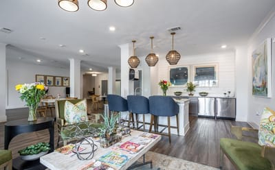 Bright common area with seating and decor
