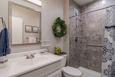 Interior bathroom with modern fixtures and decor