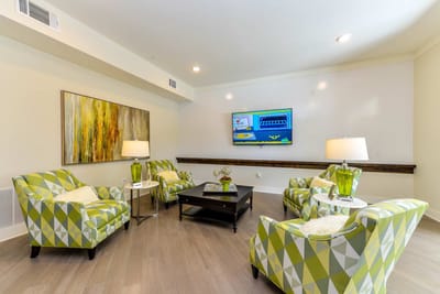 Cozy common area with seating and artwork