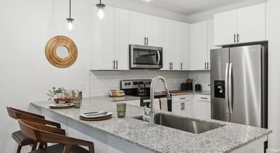 Modern kitchen interior with granite countertops