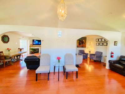 Bright common area with seating and decor