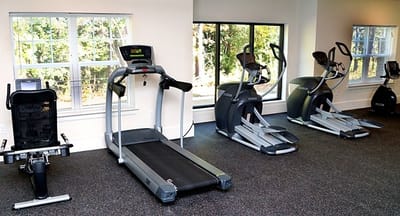 Interior fitness area with exercise equipment