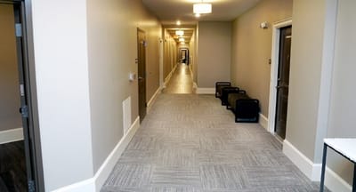Interior hallway of a senior living facility