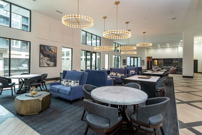Common area with modern seating and lighting