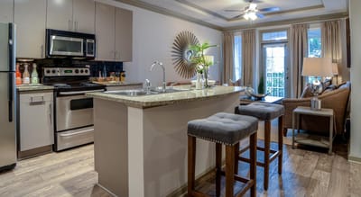 Modern kitchen area in a bright living space