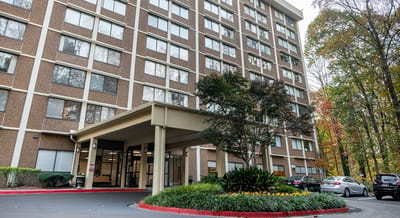 Exterior view of Smyrna Towers Senior Apartments entrance