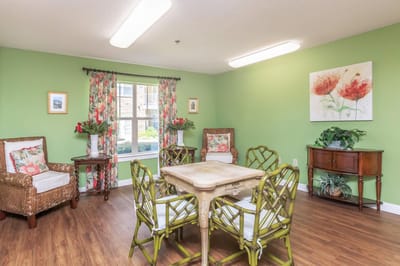 Bright interior common area with seating