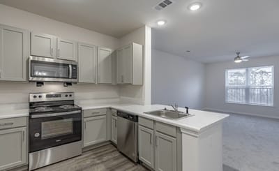 Modern kitchen area in senior living facility