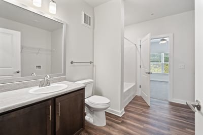 Bright, clean bathroom in a senior apartment