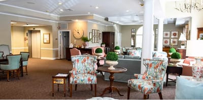 Interior lounge area with comfortable seating and decor