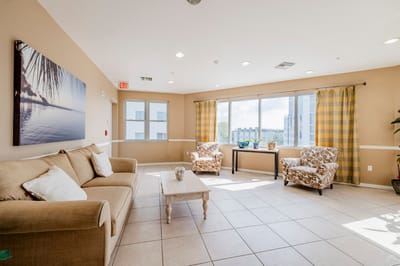 Bright common area with comfortable seating