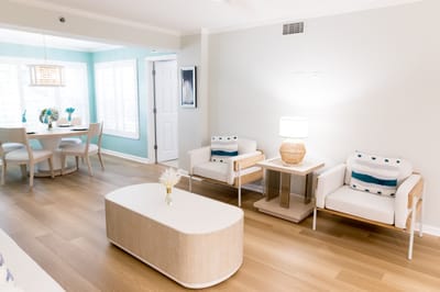 Bright and modern common area with seating