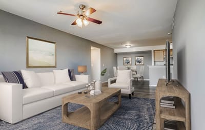 Modern living room interior with furniture and decor