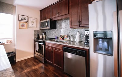 Modern kitchen with stainless steel appliances