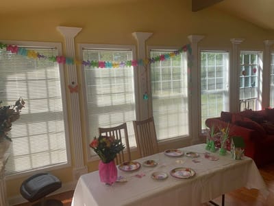 Festive decorations in a common area for a celebration