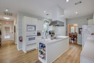 Bright and clean kitchen area in an assisted living facility