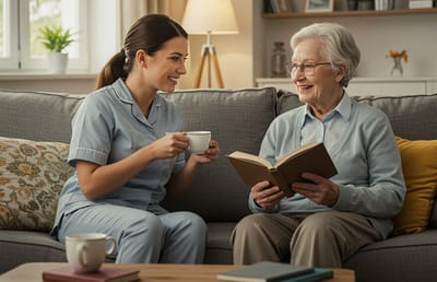 Caregiver enjoying time with an elderly resident
