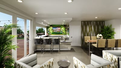 Modern common area with greenery and seating