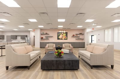 Bright common area with comfortable seating