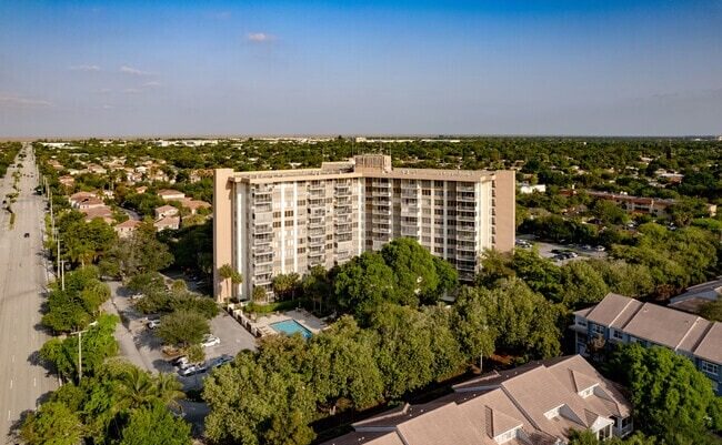 Aerial view of Country Club Tower and surrounding areas