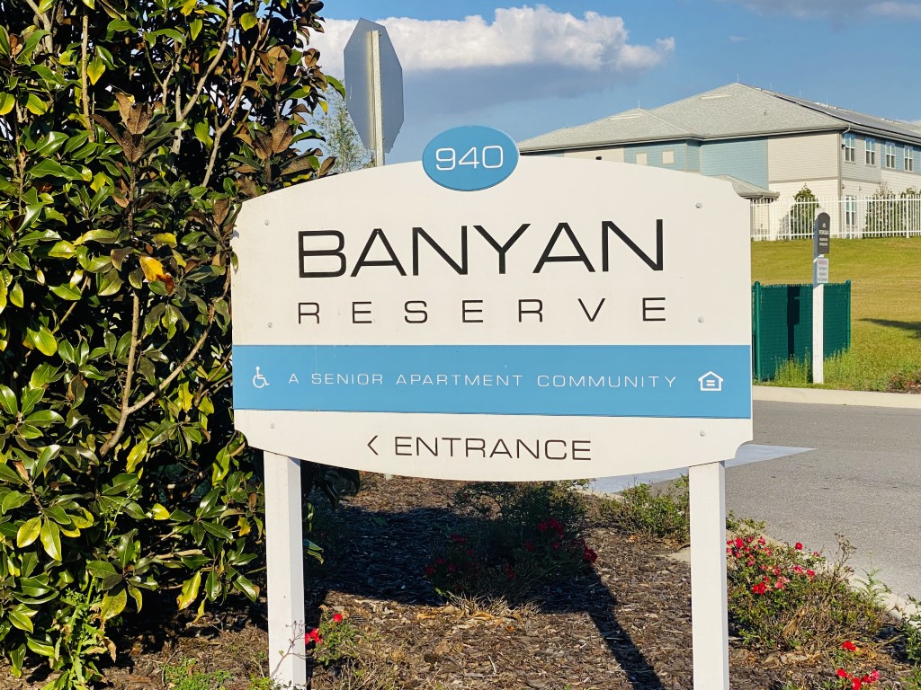 Signage for Banyan Reserve Senior Apartments entrance
