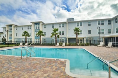 Outdoor swimming pool and building exterior