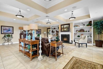 Cozy common area with seating and decorative elements