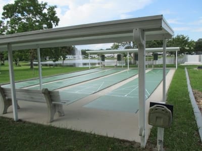 Outdoor bocce ball court in a communal area