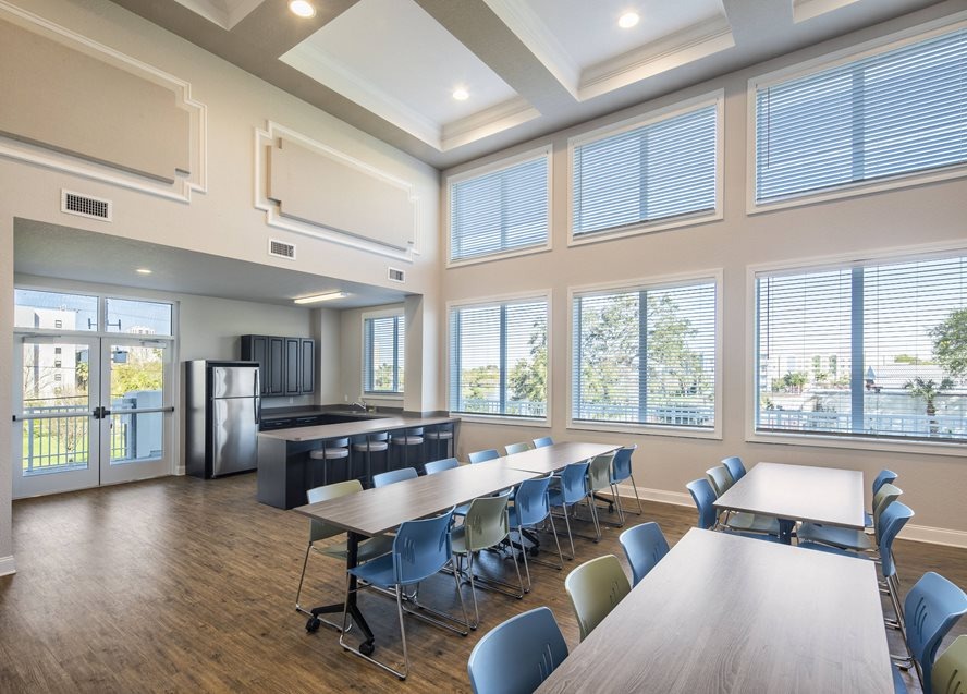 Bright and spacious common area with large windows