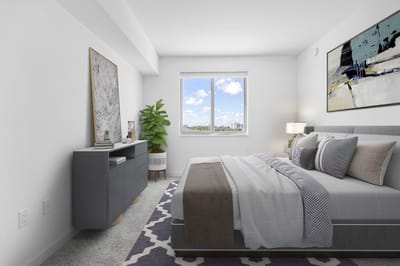 Stylish bedroom in a modern assisted living facility