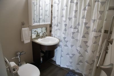 A small bathroom with modern fixtures