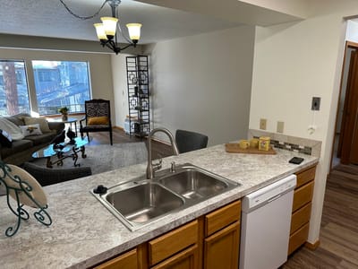 Modern interior view of a facility apartment kitchen