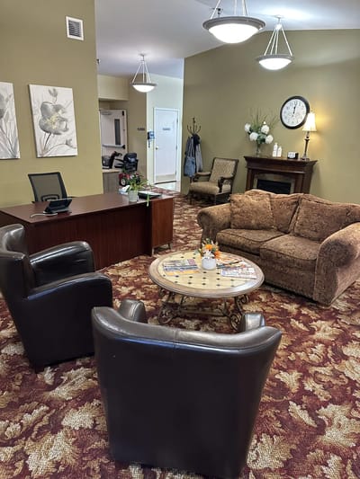 Cozy common area with seating and decorative elements