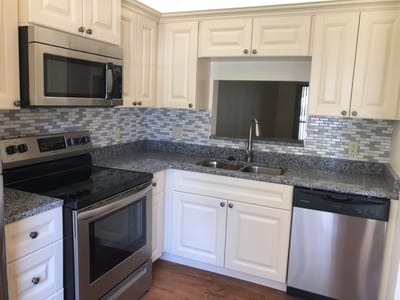 Modern kitchen interior with stainless steel appliances