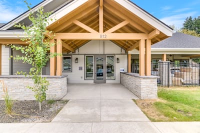 Entrance of Dalton Senior Living facility with covered entry.