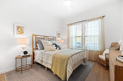 Cozy private bedroom with natural light and decor