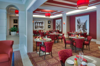 Dining room with tables set for meals