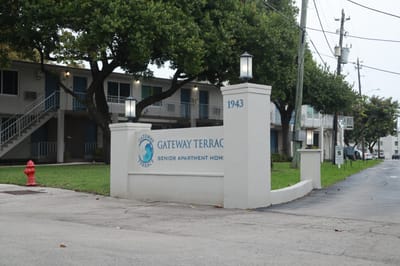 Exterior view of Gateway Terrace Senior Apartments entrance