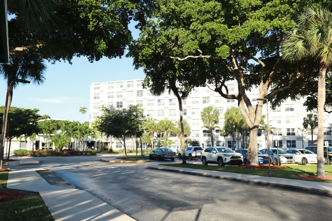 View of the facility building and parking area
