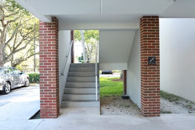 Exterior stairway of a senior living facility