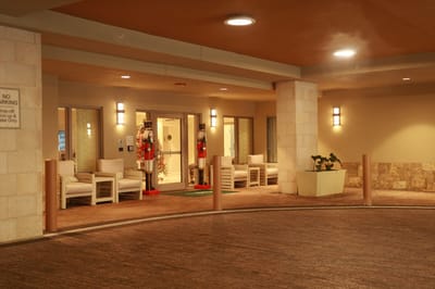 Entrance area of a senior living facility with seating
