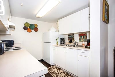 Bright kitchen area in a senior living apartment