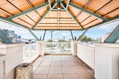 Outdoor covered seating area at the facility