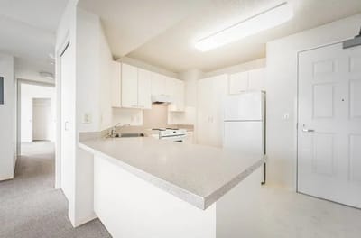 Modern kitchen in a senior residence unit