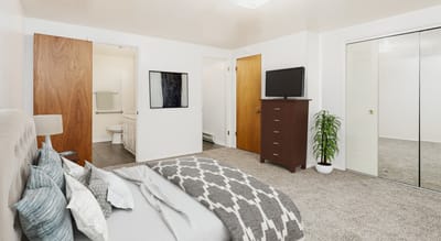 Interior view of a bedroom in assisted living
