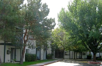 Building exterior with trees and greenery