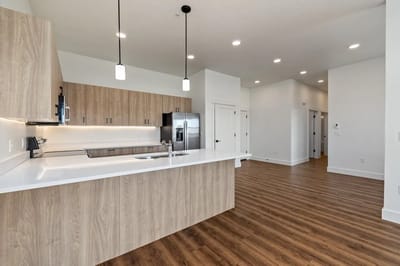 Modern interior of a kitchen in a stylish apartment